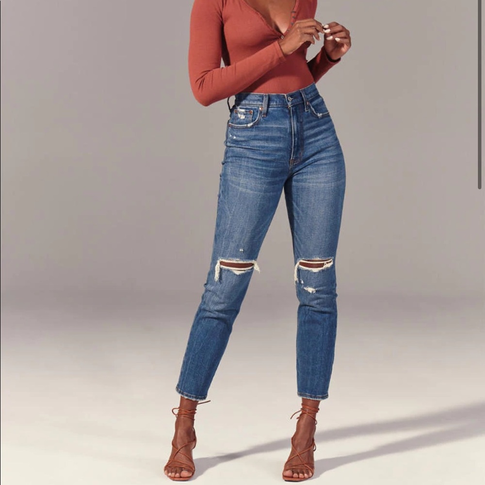 Abercrombie The Skinny High Rise Cropped Distressed Jeans Size 29